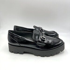 Franco‎ Sarto Size 10 Bergamot Black Textured Patent Lug Sole Loafers Shoes